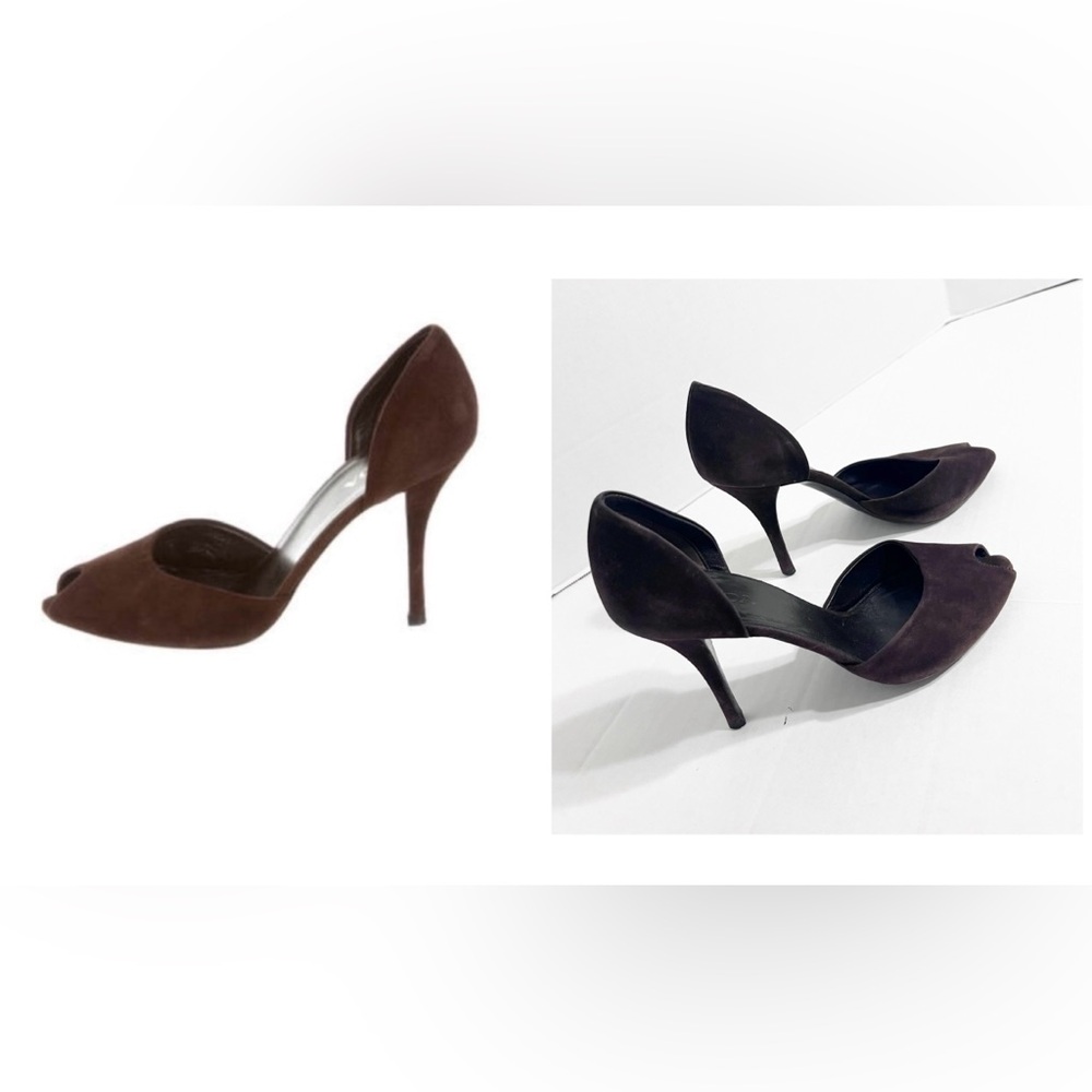 Prada D’Orsay Chocolate Brown Suede Women's Peep Toe Pumps Stiletto Designer